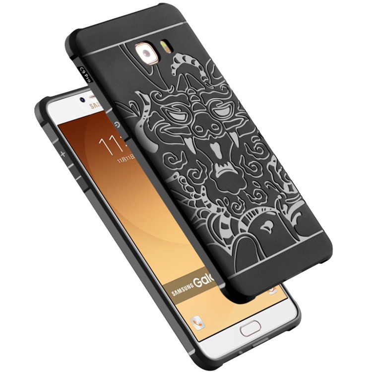 Auspicious Dragon Pattern Drop-proof Imprint TPU Phone Case for Samsung Galaxy C9 Pro - Black-4