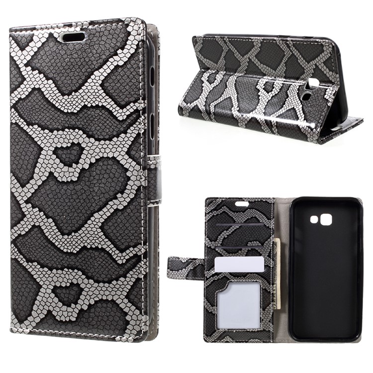 Snake Skin Leather Wallet Stand Phone Case for Samsung Galaxy A7 (2017) - Grey-1