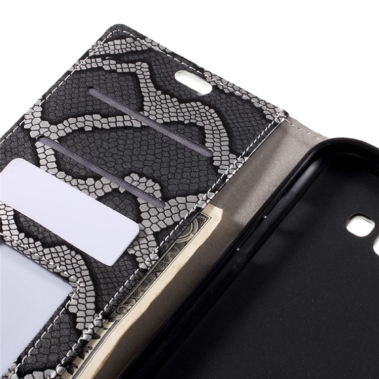 Snake Skin Leather Wallet Stand Phone Case for Samsung Galaxy A7 (2017) - Grey-9