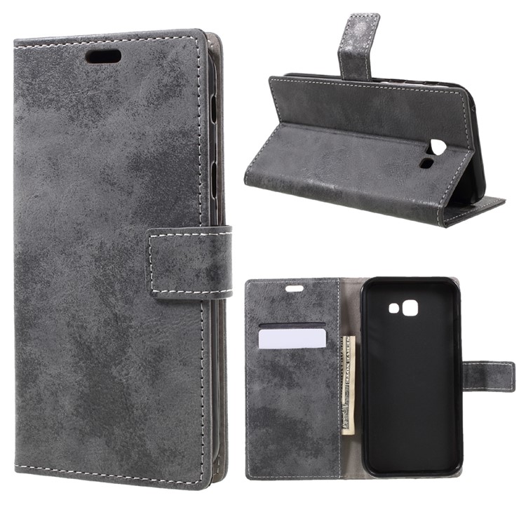 Vintage Wallet Style Leather Phone Case for Samsung Galaxy A7 (2017) with Stand - Grey-1