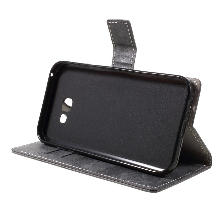 Vintage Wallet Style Leather Phone Case for Samsung Galaxy A7 (2017) with Stand - Grey-4
