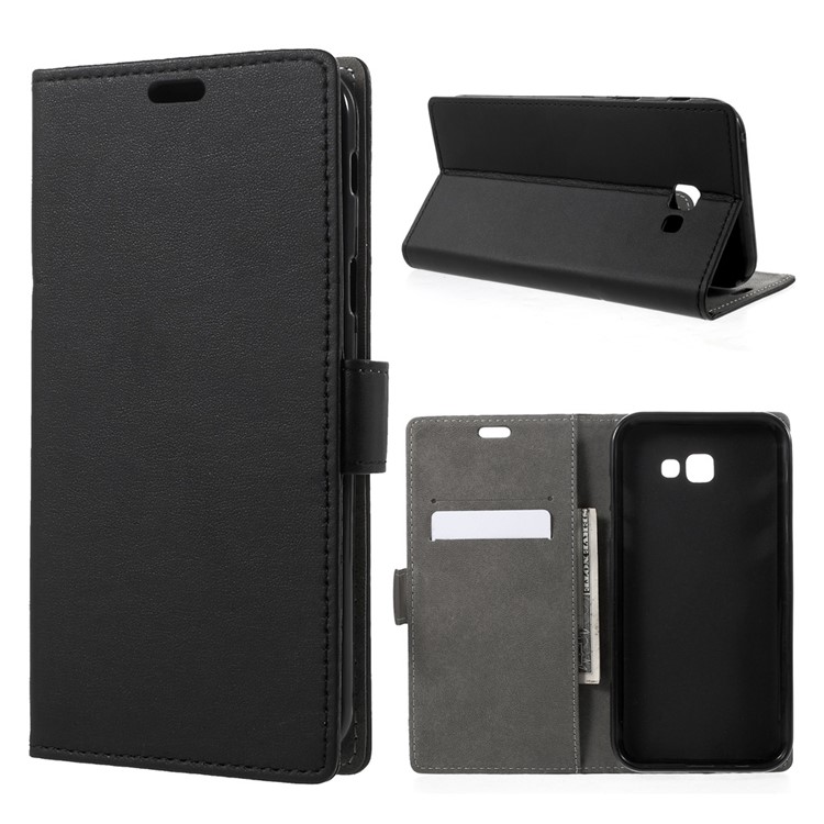 Faux Leather Stand Wallet Cell Phone Case for Samsung Galaxy A7 (2017) - Black-1