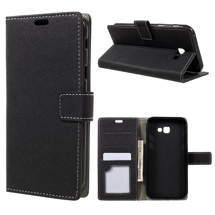 Cross Texture Phone Case Leather Wallet Stand for Samsung Galaxy A7 (2017) - Black-1