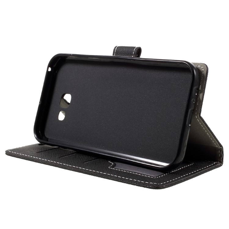 Cross Texture Phone Case Leather Wallet Stand for Samsung Galaxy A7 (2017) - Black-4