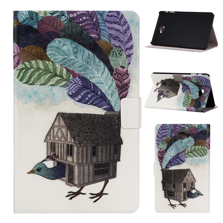Patterned Leather Card Holder Case for Samsung Galaxy Tab A 10.1 T580 T585 - Bird Trapped in a House-1
