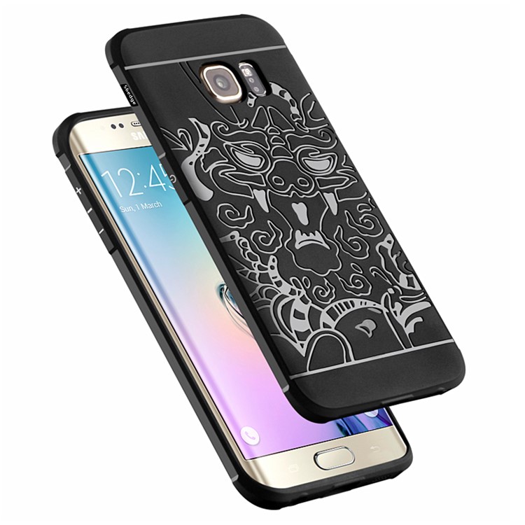 Auspicious Dragon Pattern Drop-proof Imprint TPU Case for Samsung Galaxy S6 edge SM-G925 - Black-2