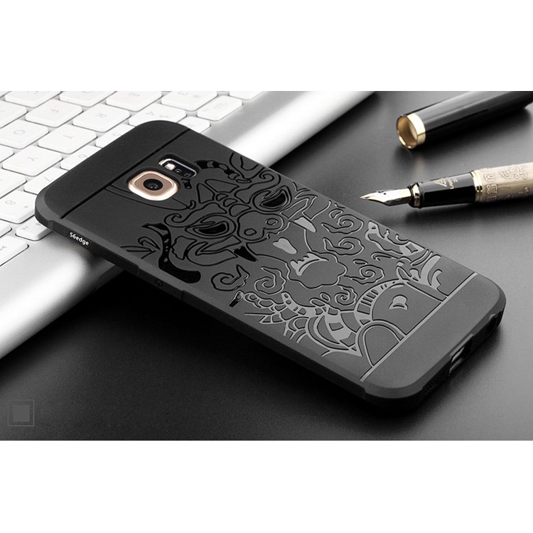 Auspicious Dragon Pattern Drop-proof Imprint TPU Case for Samsung Galaxy S6 edge SM-G925 - Black-4