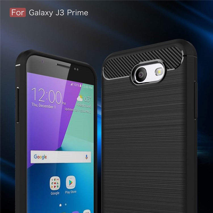 For Samsung Galaxy J3 Prime Carbon Fiber Texture Brushed Mobile TPU Case - Black-3