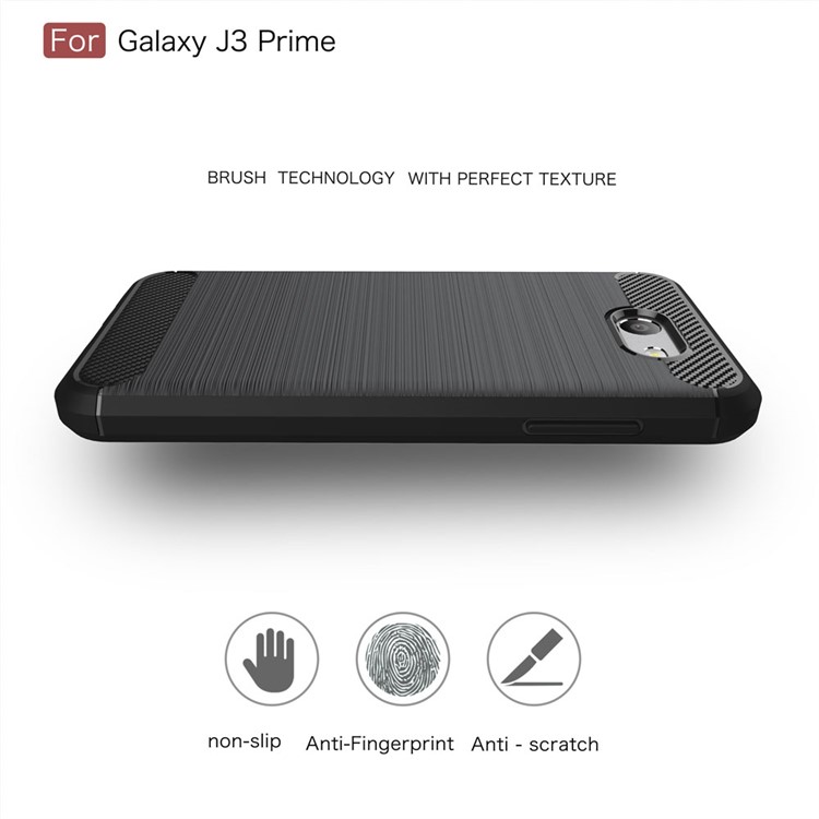 For Samsung Galaxy J3 Prime Carbon Fiber Texture Brushed Mobile TPU Case - Black-4