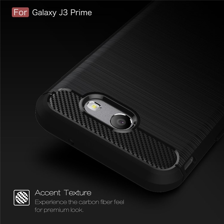 For Samsung Galaxy J3 Prime Carbon Fiber Texture Brushed Mobile TPU Case - Black-5