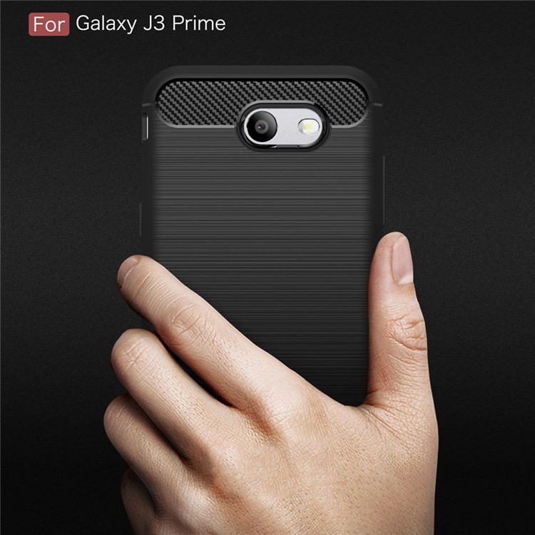 For Samsung Galaxy J3 Prime Carbon Fiber Texture Brushed Mobile TPU Case - Black-9