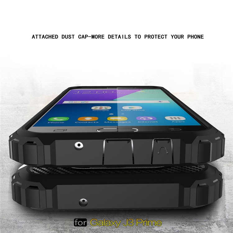 Heavy Duty Rugged Hybrid Cell Phone Case (Plastic + TPU) for Samsung Galaxy J3 Prime - Black-2
