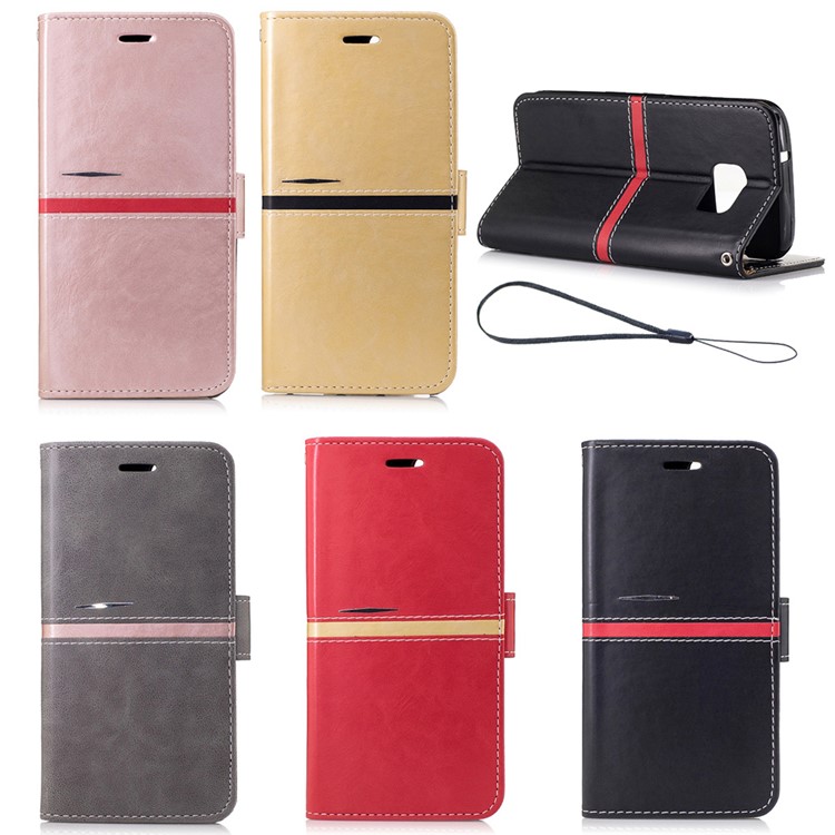 Graceful Stitching Wallet Leather Phone Case Stand for Samsung Galaxy S7 G930 - Black-8