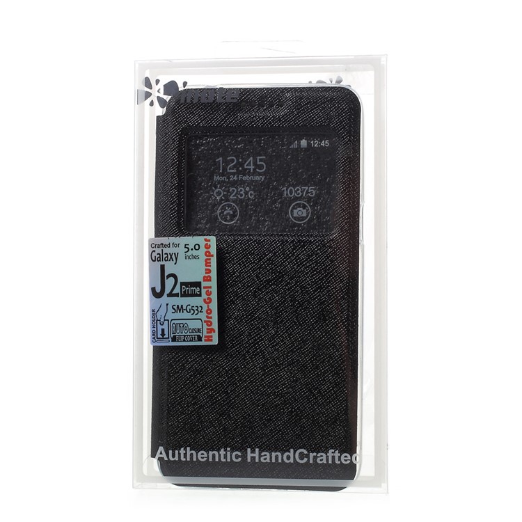 Cross Texture Window Stand Leather Card Slot Case for Samsung Galaxy J2 Prime - Black-10