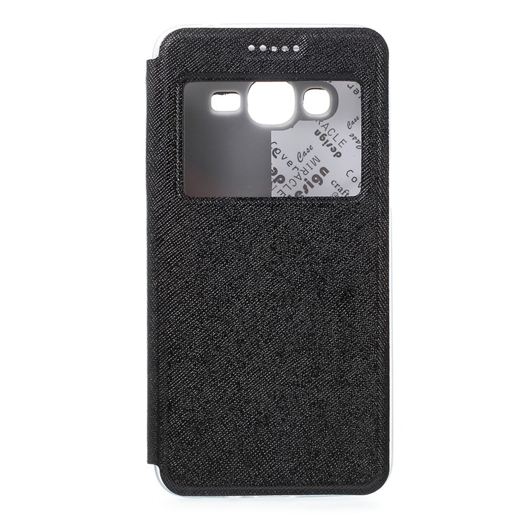 Cross Texture Window Stand Leather Card Slot Case for Samsung Galaxy J2 Prime - Black-2
