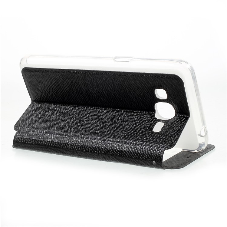 Cross Texture Window Stand Leather Card Slot Case for Samsung Galaxy J2 Prime - Black-4