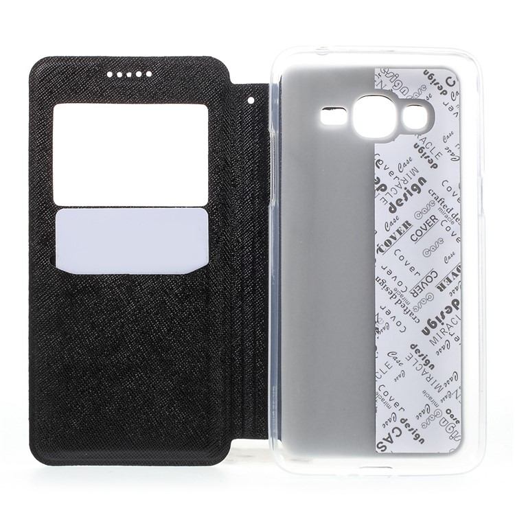 Cross Texture Window Stand Leather Card Slot Case for Samsung Galaxy J2 Prime - Black-5