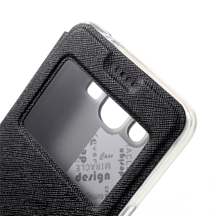 Cross Texture Window Stand Leather Card Slot Case for Samsung Galaxy J2 Prime - Black-7