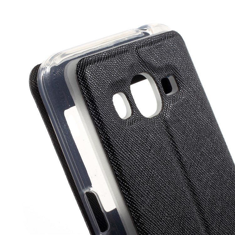 Cross Texture Window Stand Leather Card Slot Case for Samsung Galaxy J2 Prime - Black-8