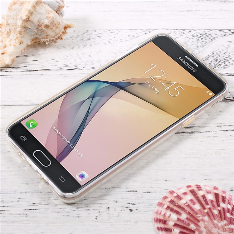 Non-slip Inner Glossy Outer TPU Mobile Shell for Samsung Galaxy J7 Prime/On7 2016 - Transparent-2
