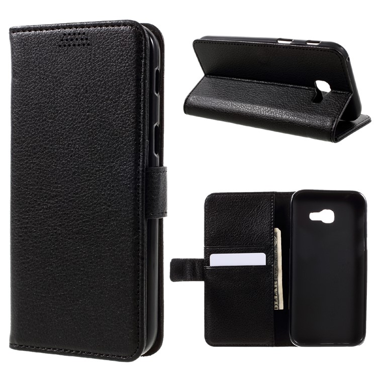 Litchi Grain Stand Leather Wallet Phone Case for Samsung Galaxy A5 (2017) - Black-1