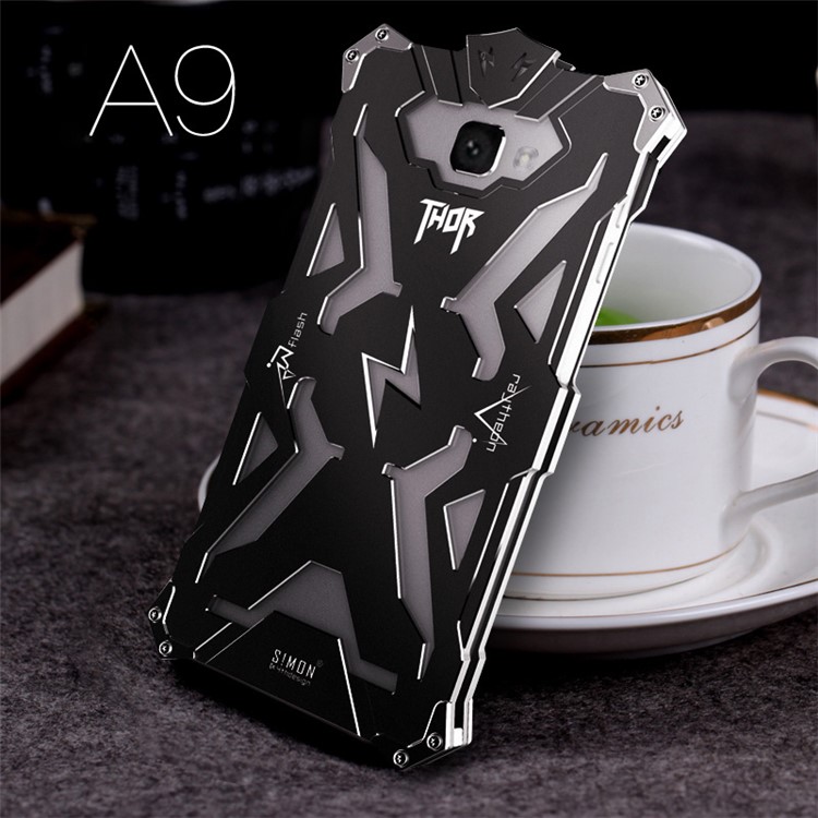 For Samsung Galaxy A9 (2016) Punk Rock Aviation Aluminum Metal Armor Mobile Casing Cover - Black-2