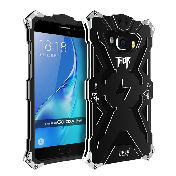 For Samsung Galaxy J5 (2016) SM-J510 Punk Rock Aviation Aluminum Metal Armor Mobile Phone Case - Black-1