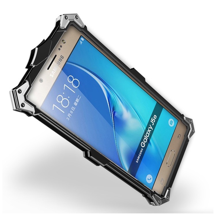For Samsung Galaxy J5 (2016) SM-J510 Punk Rock Aviation Aluminum Metal Armor Mobile Phone Case - Black-3