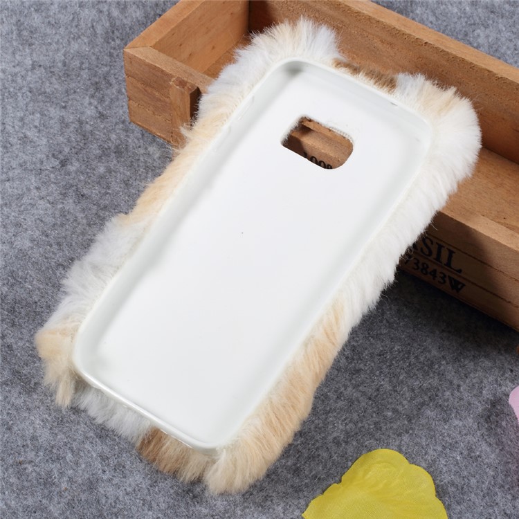 Rhinestone Studded Faux Rabbit Fur TPU Phone Case for Samsung Galaxy S6 G920 - Grey / Brown-6