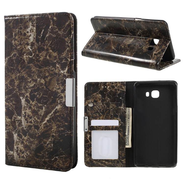 Marble Grain Wallet Phone Case Smooth Leather Cover for Samsung Galaxy C9 Pro - Black-1