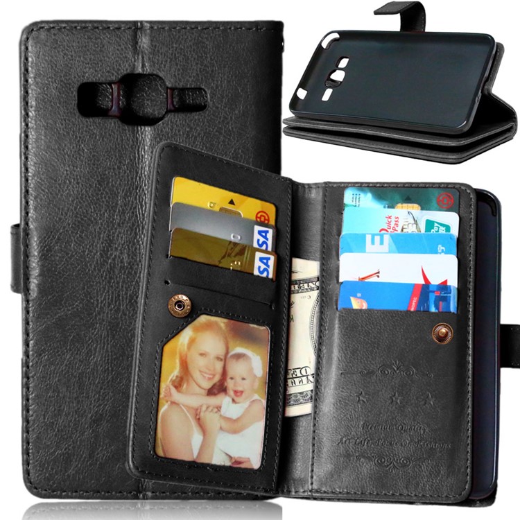 Multi-slot Leather Wallet Stand Phone Case for Samsung Galaxy Grand Prime SM-G530 - Black-1