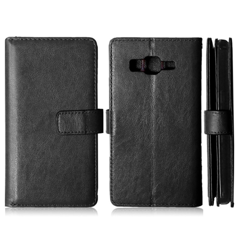 Multi-slot Leather Wallet Stand Phone Case for Samsung Galaxy Grand Prime SM-G530 - Black-2