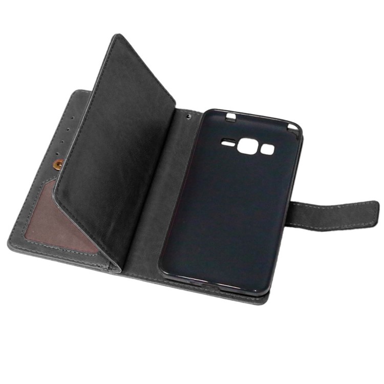 Multi-slot Leather Wallet Stand Phone Case for Samsung Galaxy Grand Prime SM-G530 - Black-5
