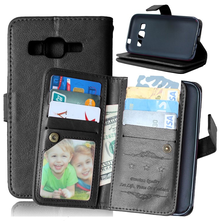 Multi-slot Leather Wallet Stand Phone Case for Samsung Galaxy Core Prime SM-G360 - Black-1