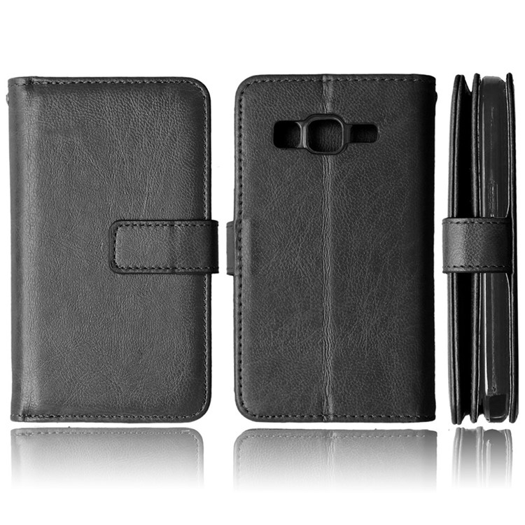 Multi-slot Leather Wallet Stand Phone Case for Samsung Galaxy Core Prime SM-G360 - Black-8