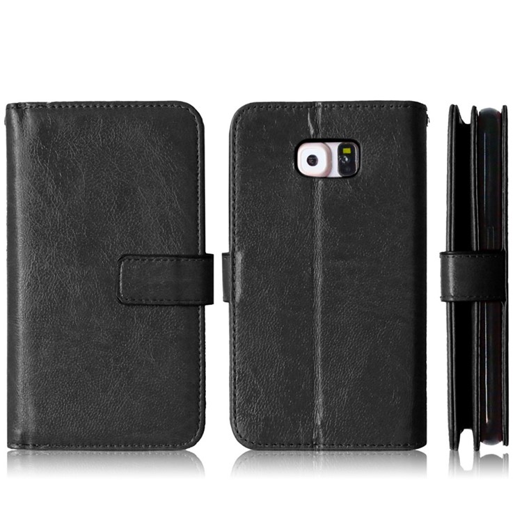 Crazy Horse 9 Card Slots Leather Wallet Case for Samsung Galaxy S6 G920 - Black-2