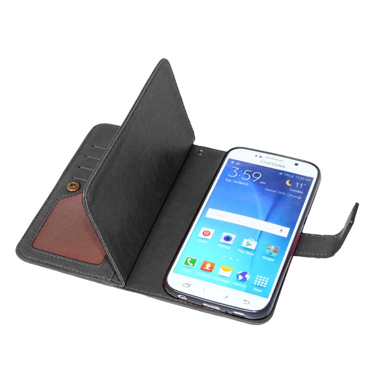 Crazy Horse 9 Card Slots Leather Wallet Case for Samsung Galaxy S6 G920 - Black-5