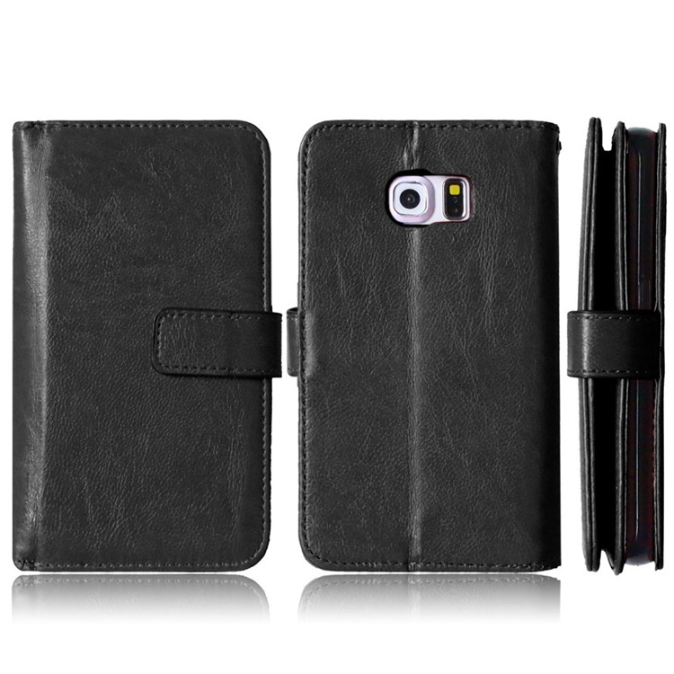 Crazy Horse 9 Card Slots Leather Wallet Case for Samsung Galaxy S6 Edge G925 - Black-2