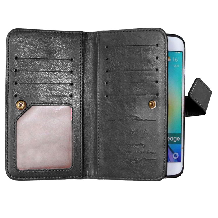 Crazy Horse 9 Card Slots Leather Wallet Case for Samsung Galaxy S6 Edge G925 - Black-3