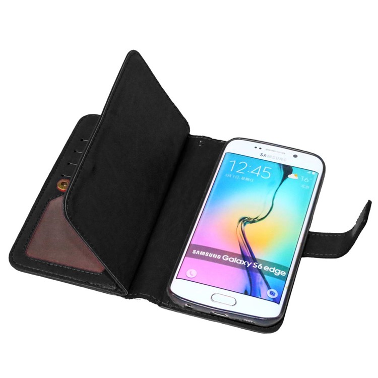 Crazy Horse 9 Card Slots Leather Wallet Case for Samsung Galaxy S6 Edge G925 - Black-5