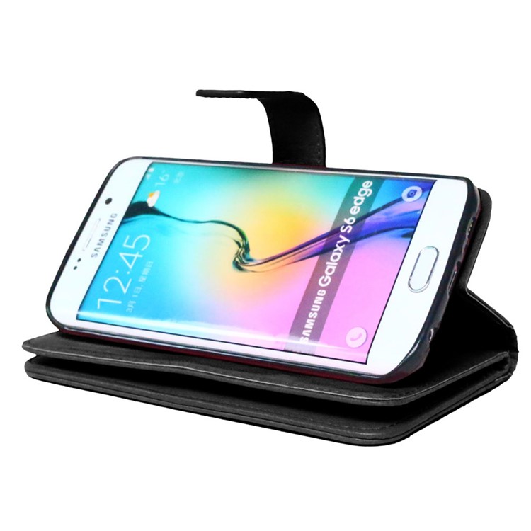Crazy Horse 9 Card Slots Leather Wallet Case for Samsung Galaxy S6 Edge G925 - Black-6