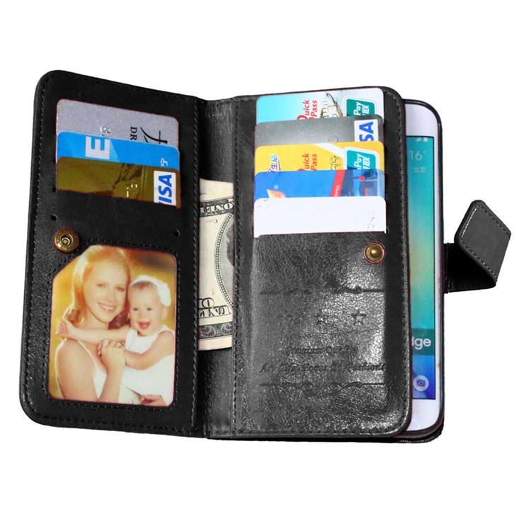 Crazy Horse 9 Card Slots Leather Wallet Case for Samsung Galaxy S6 Edge G925 - Black-8