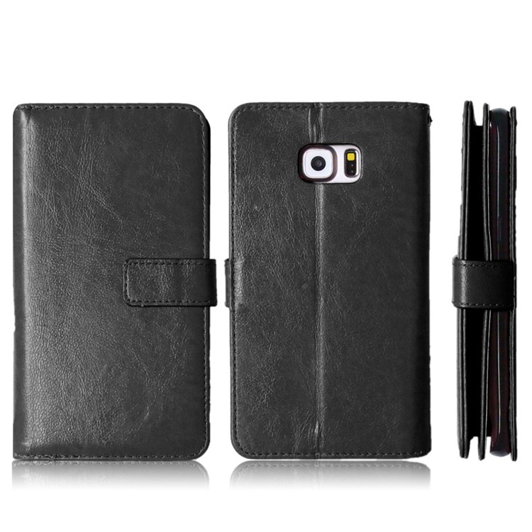 Crazy Horse 9 Card Slots Leather Wallet Phone Case for Samsung Galaxy S6 Edge Plus G928 - Black-2