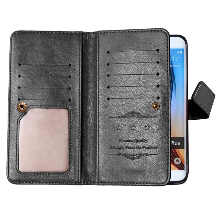 Crazy Horse 9 Card Slots Leather Wallet Phone Case for Samsung Galaxy S6 Edge Plus G928 - Black-3