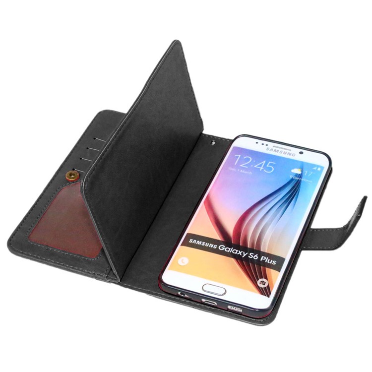 Crazy Horse 9 Card Slots Leather Wallet Phone Case for Samsung Galaxy S6 Edge Plus G928 - Black-5