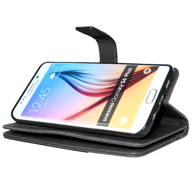 Crazy Horse 9 Card Slots Leather Wallet Phone Case for Samsung Galaxy S6 Edge Plus G928 - Black-6