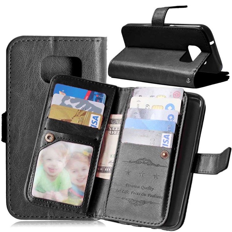 Crazy Horse 9 Card Slots Leather Wallet Phone Case for Samsung Galaxy S7 G930 - Black-1