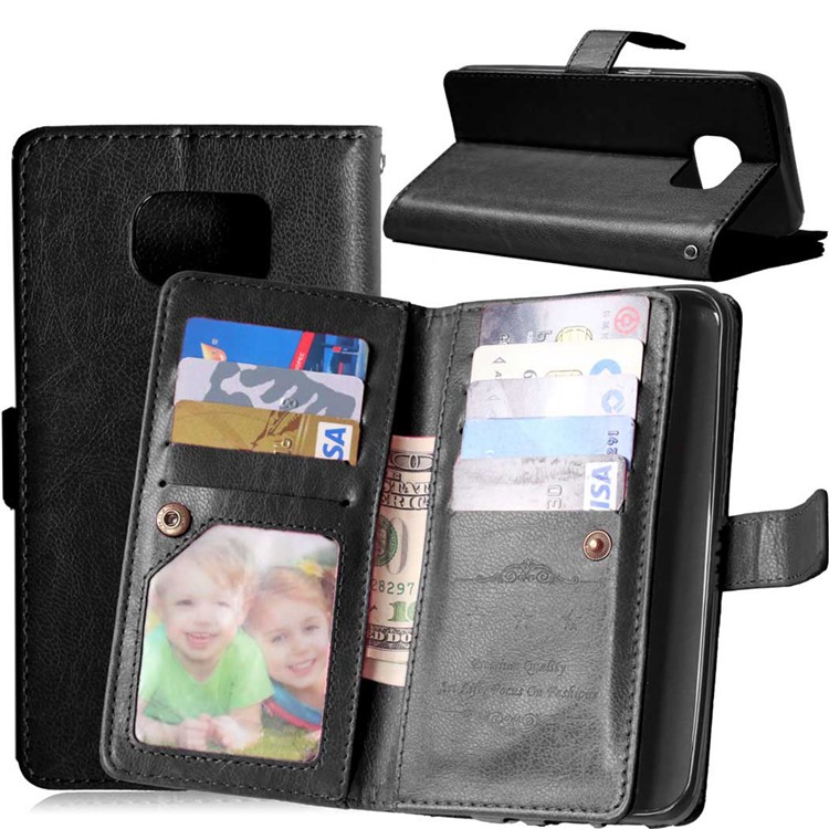 9 Card Slots Leather Stand Phone Case for Samsung Galaxy S7 edge G935 - Black-1