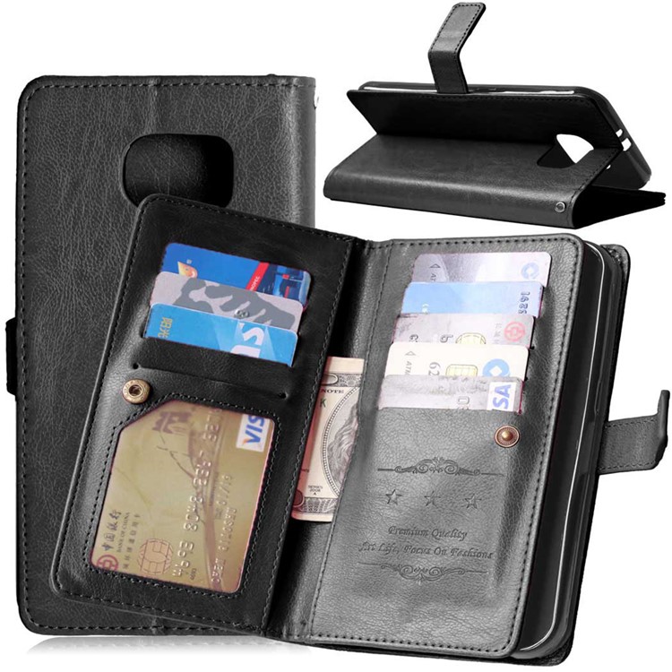 Multi-slot Leather Wallet Stand Phone Case for Samsung Galaxy S7 Plus - Black-1