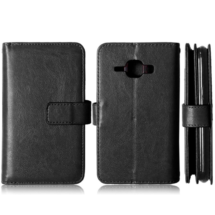 Crazy Horse 9 Card Slots Leather Wallet Case for Samsung Galaxy J1/J1 4G - Black-2